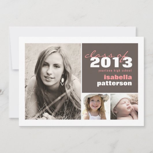 モダン & 3はっきりした写真卒業発表 招待状 (正面)