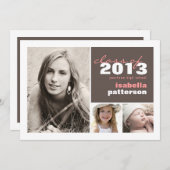 モダン & 3はっきりした写真卒業発表 招待状 (正面/裏面)