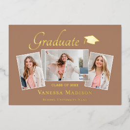 モダン | 3フォトフォイル卒業発表 箔招待状