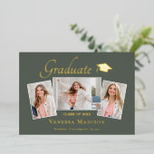 モダン | 3フォトフォイル卒業発表 箔招待状 (立ち正面)