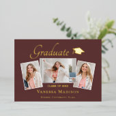 モダン | 3フォトフォイル卒業発表 箔招待状 (立ち正面)