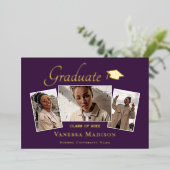 モダン | 3フォトフォイル卒業発表 箔招待状 (立ち正面)