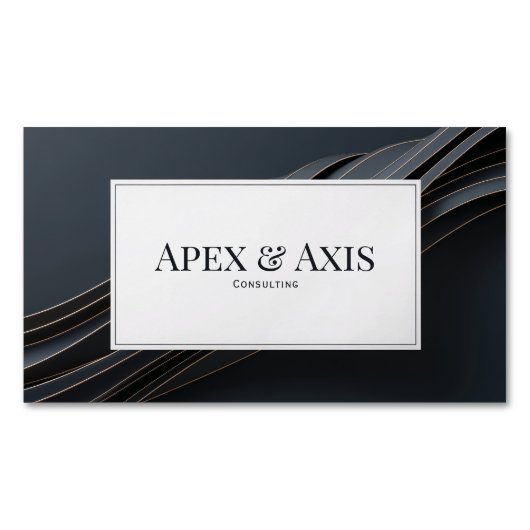 モダン 3D ブラック アンド ローズゴールド フルード ウェーブス マグネット名刺 (正面)