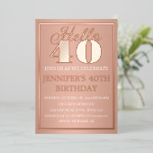 モダン 40歳誕生日 ローズゴールド ホイル QRコード グラム F 箔招待状 (立ち正面)