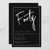モダン 40歳 四十 四十歳 ブラックの誕生日パーティー 招待状 (正面/裏面)