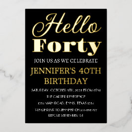 モダン 40歳 誕生日 ブラック ゴールド フォイル QRコード フォーティ 箔招待状