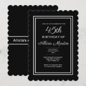 モダン 45歳誕生日 ブラック＆ホワイト タイポグラフィ 招待状 (正面/裏面)