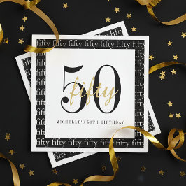 モダン 50歳の誕生日パーティー ブラック&ホワイト スタンダードカクテルナプキン