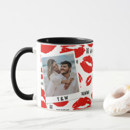 モダン Be My Valentines リップス カップル 写真イニシャル マグカップ