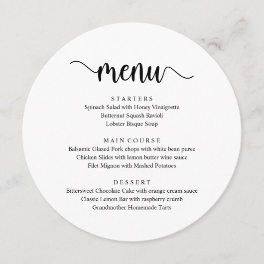モダン Black 素朴 Script, 結婚's Dinner Menu メニュー (正面)