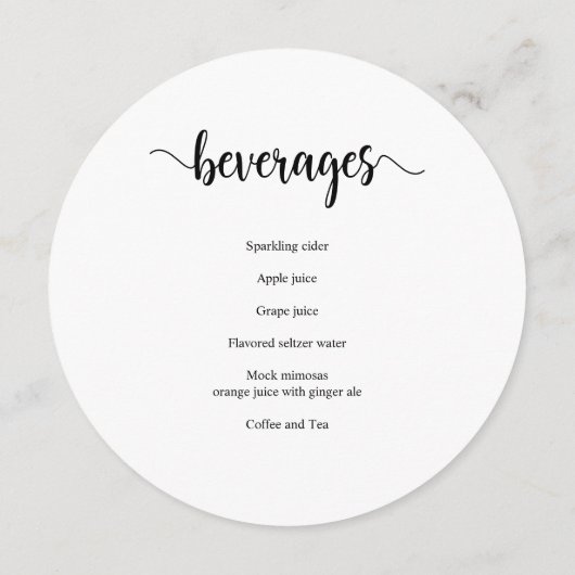 モダン Black 素朴 Script, 結婚's Dinner Menu メニュー (裏面)