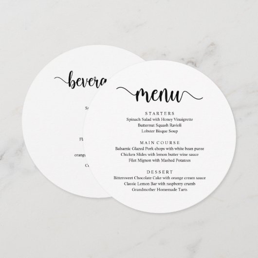 モダン Black 素朴 Script, 結婚's Dinner Menu メニュー (正面/裏面)