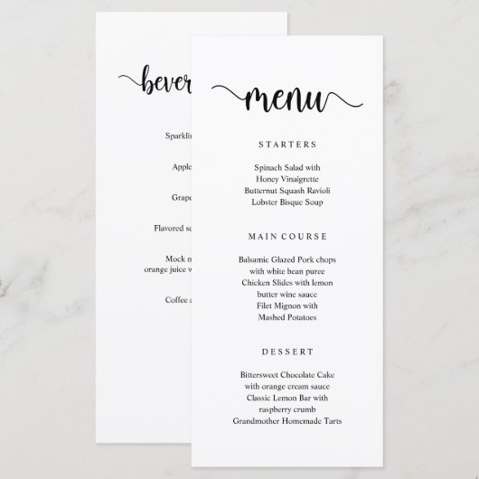 モダン Black 素朴 Script, 結婚's Dinner Menu メニュー (正面/裏面)