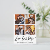 モダン Brush Script 救 Or Date 4 Photo Collage ポストカード (スタンド正面)