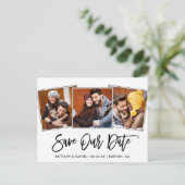 モダン Brush Script 救 Our Date 3 Photo ポストカード (スタンド正面)