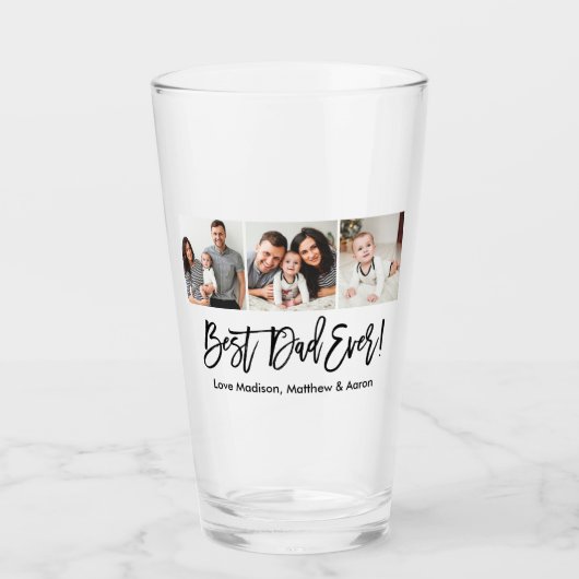 モダン Brush Script 最高のパパEver 3 Photo  タンブラーグラス (正面)