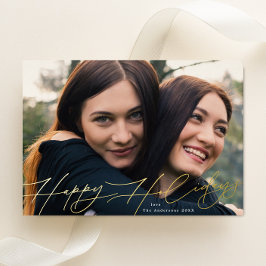 モダン | Christmas One Photo Happiest金ゴールド 箔シーズンカード