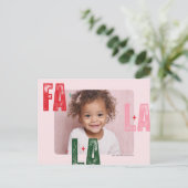 モダン Fa La La クリスマス 写真 | ピンク & レッド ポストカード (スタンド正面)