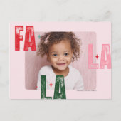 モダン Fa La La クリスマス 写真 | ピンク & レッド ポストカード (正面)