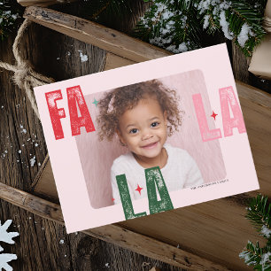 モダン Fa La La クリスマス 写真 ピンク & レッド ポストカード