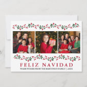 モダン Feliz Navidad グリーンベリー 3 写真 シーズンカード (正面)
