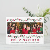 モダン Feliz Navidad グリーンベリー 3 写真 シーズンカード (スタンド正面)