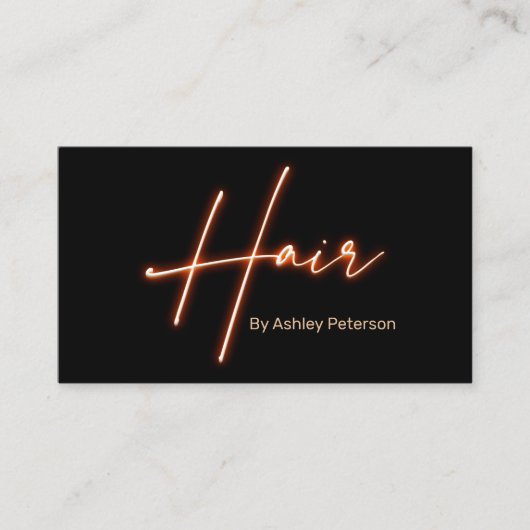 モダン glam orange neon hair script logo qr code 名刺 (正面)