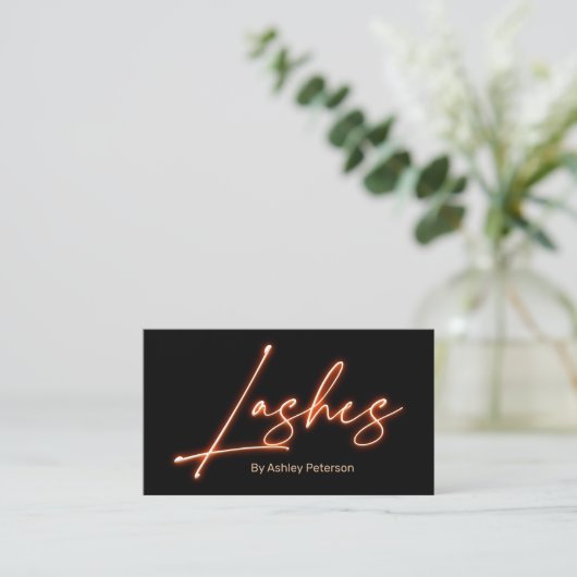 モダン glam orange neon lashesスクリプトロゴqrコード 名刺 (スタンド正面)