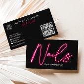 モダン glam pink neon爪、 ネイルスクリプトロゴqrコード 名刺