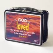 モダン JOHN 3:16 神様は世界を愛された キリスト教 メタルランチボックス (正面)
