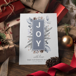 モダン 'JOY' ボタニカル 冬の葉っぱ クリスマス