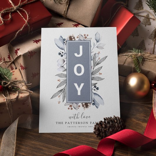 モダン 'JOY' ボタニカル 冬の葉っぱ クリスマス