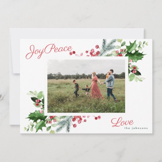 モダン | Joy Peace Love |緑の葉の写真 シーズンカード (正面)
