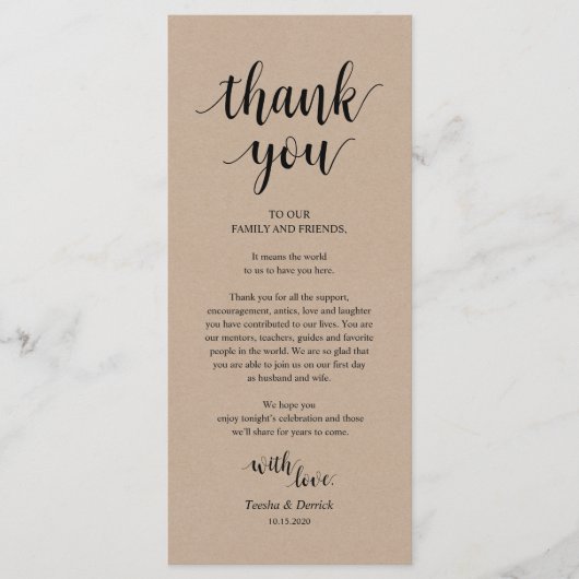 モダン、Kraft素朴 Place設定サンキューカード プログラム (正面)