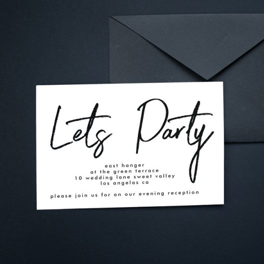 モダン Let's Party ブラック＆ホワイト ウェディング レセプション 招待状