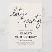 モダン Let's Party 50歳の誕生日 招待状 (正面)