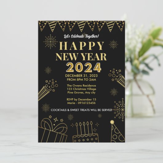 モダン&NYEエレガントお祝い 招待状 (スタンド正面)