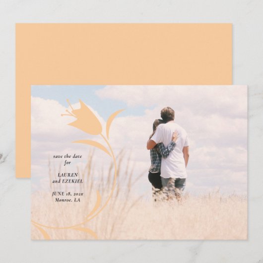 モダン Peach TULIP WEDDING SAVE THE DATE 招待状 (正面/裏面)