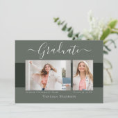 モダン | Sage エレガント Green 2写真卒業 案内状 (スタンド正面)