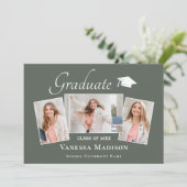 モダン | Sage エレガント Green 3写真卒業 案内状 (スタンド正面)