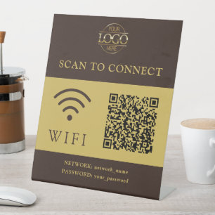 モダン WiFi パスワード&ネットワーク QRコードロゴ 台座サイン
