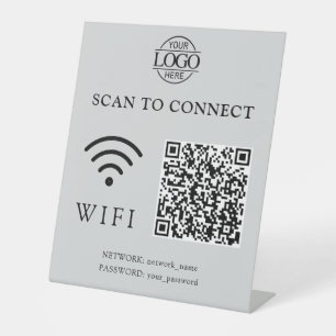 モダン WiFi パスワード & ネットワーク QRコードロゴ 台座サイン