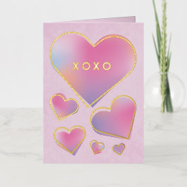 モダン XOXO グラデーション ハート バレンタインデー 箔グリーティングカード