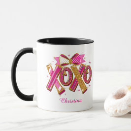 モダン XOXO バレンタインデー カスタムネーム マグカップ