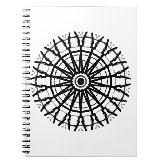_モダンA万華鏡のように千変万化するパターンバラ円_色_黒 ノートブック (正面)