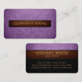 モダンAfrican VioletとBlack Leather Look 名刺 (正面/裏面)