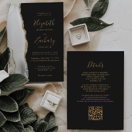 モダンAgate灰色の白金ゴールド暗いQRコード結婚s 招待状