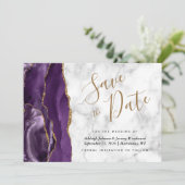 モダンAgate Purple金ゴールド大理石Save the Date Card 招待状 (スタンド正面)