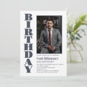 モダンAny Age Gray White Photo Birthday Party 招待状 (スタンド正面)