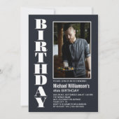 モダンAny Age Gray White Photo Birthday Party 招待状 (正面)